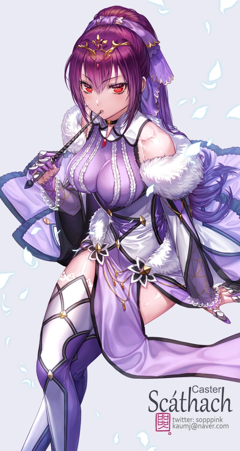 box_(hotpppink), dress, fate/grand_order, scathach_skadi, stockings, thighhighs, weapon