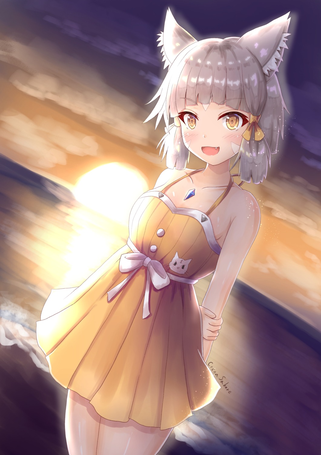 animal_ears, cleavage, cocoasabure, dress, nekomimi, niyah, summer_dress, xenoblade_(series)