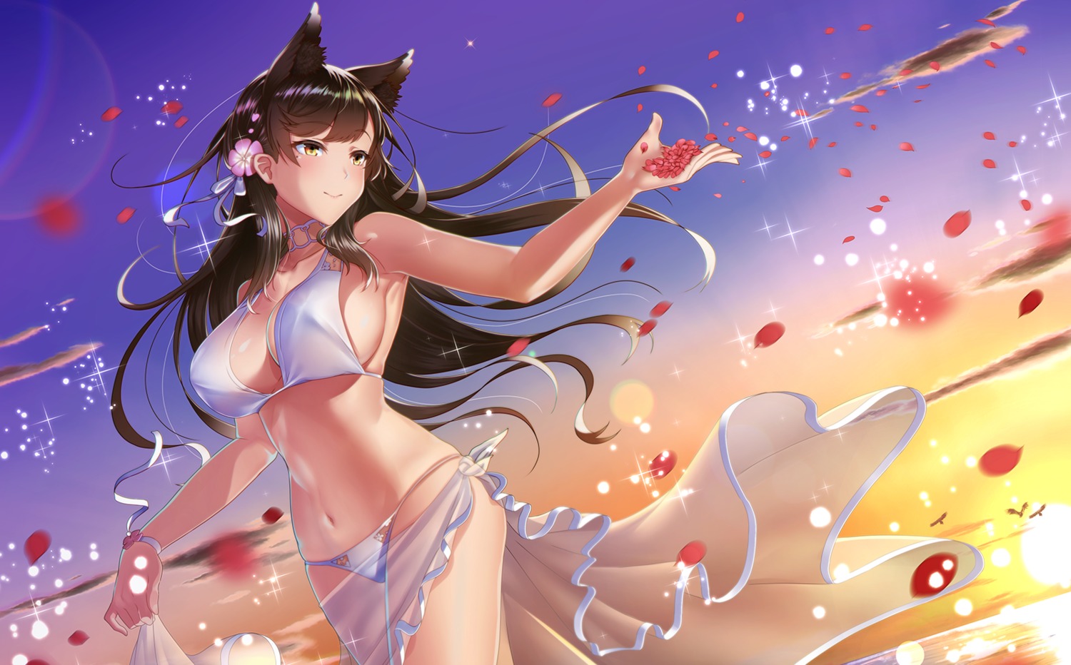 animal_ears, atago_(azur_lane), azur_lane, bikini, erect_nipples, kagiyama_(gen'ei_no_hasha), see_through, swimsuits