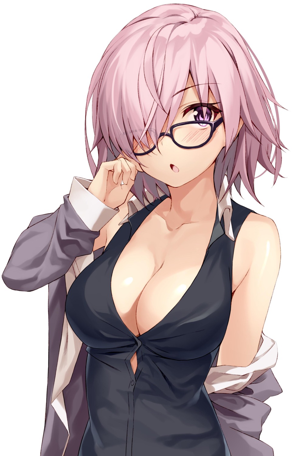 cleavage, fate/grand_order, mash_kyrielight, megane, no_bra, syunichi, undressing