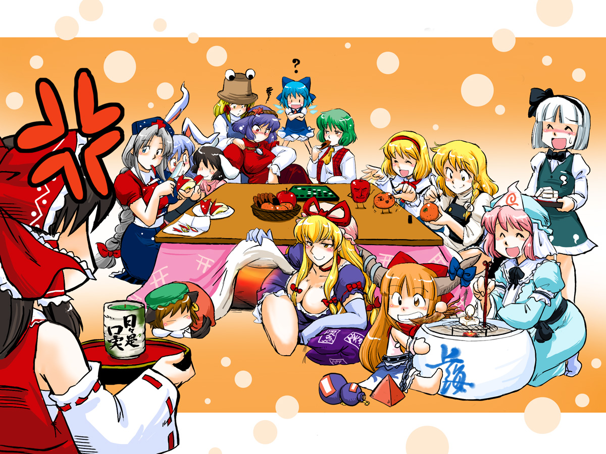 alice_margatroid, animal_ears, chen, cirno, hakurei_reimu, ibuki_suika, inaba_tewi, kazami_yuuka, kirisame_marisa, konpaku_youmu, moriya_suwako, reisen_udongein_inaba, saigyouji_yuyuko, shouzu_choukou, touhou, yagokoro_eirin, yakumo_yukari, yasaka_kanako