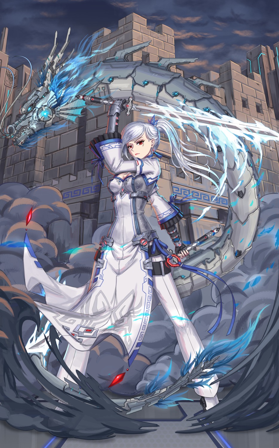 armor, brilliant_naraku, cleavage, mecha, sword