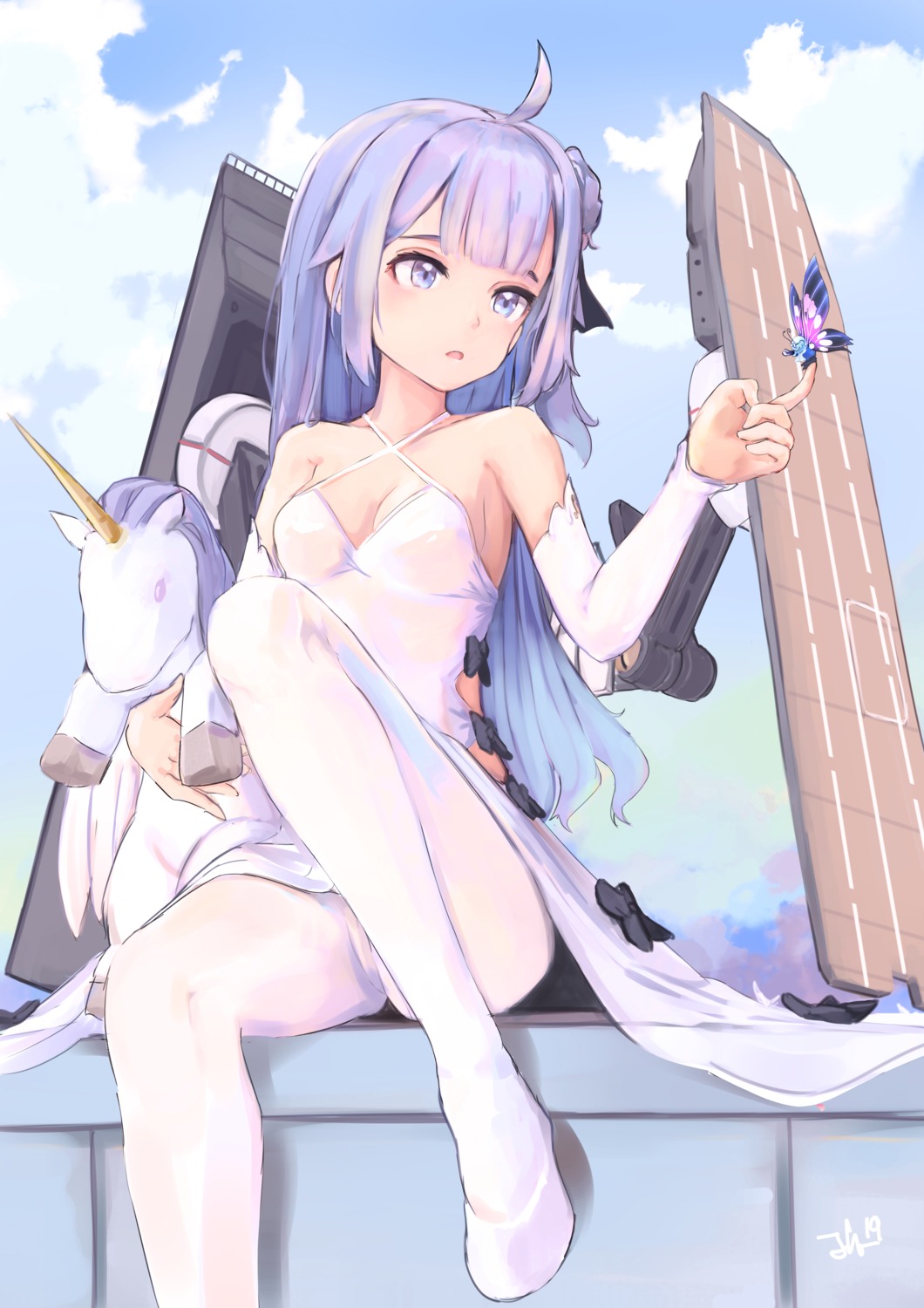 arescr, azur_lane, dress, no_bra, pantyhose, skirt_lift, unicorn_(azur_lane)