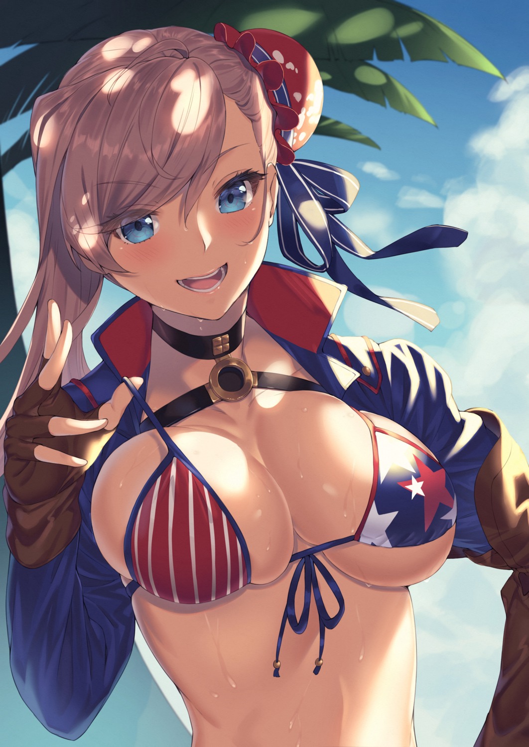 bikini_top, cleavage, fate/grand_order, joker_(tomakin524), miyamoto_musashi_(fate), swimsuits, wet