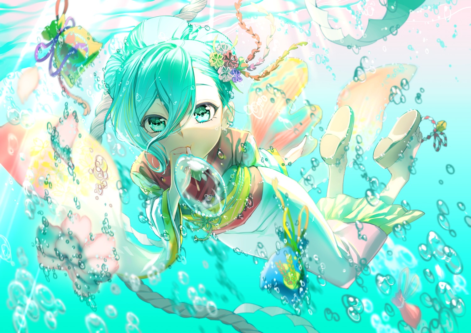 hatsune_miku, japanese_clothes, shinra_(user_shinra), vocaloid