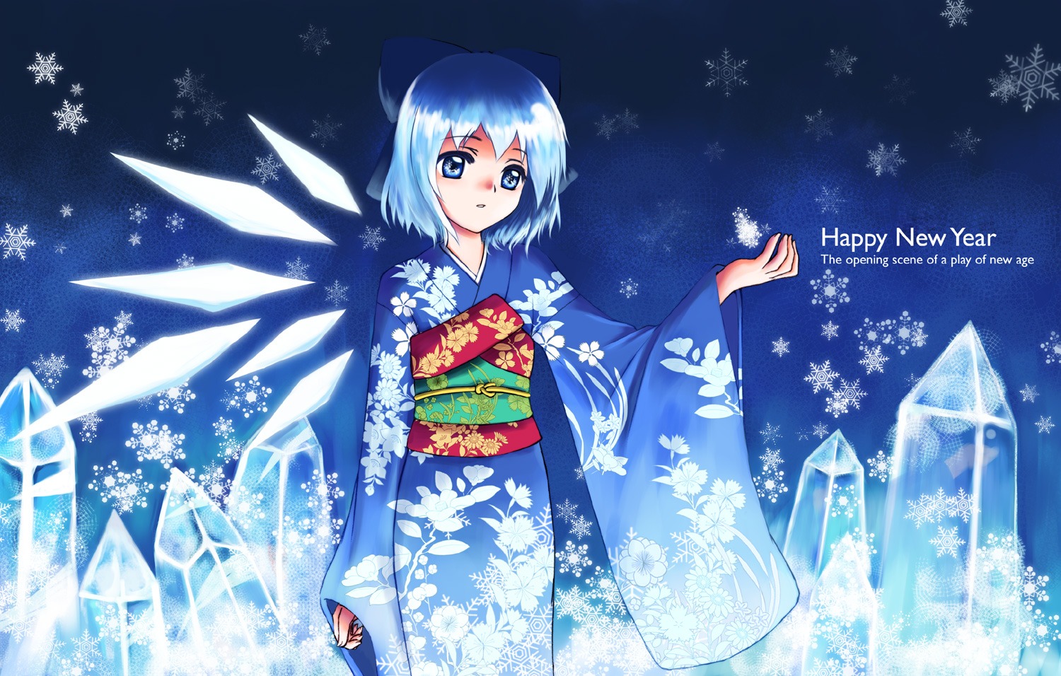 cirno, kimono, lakuhito, touhou