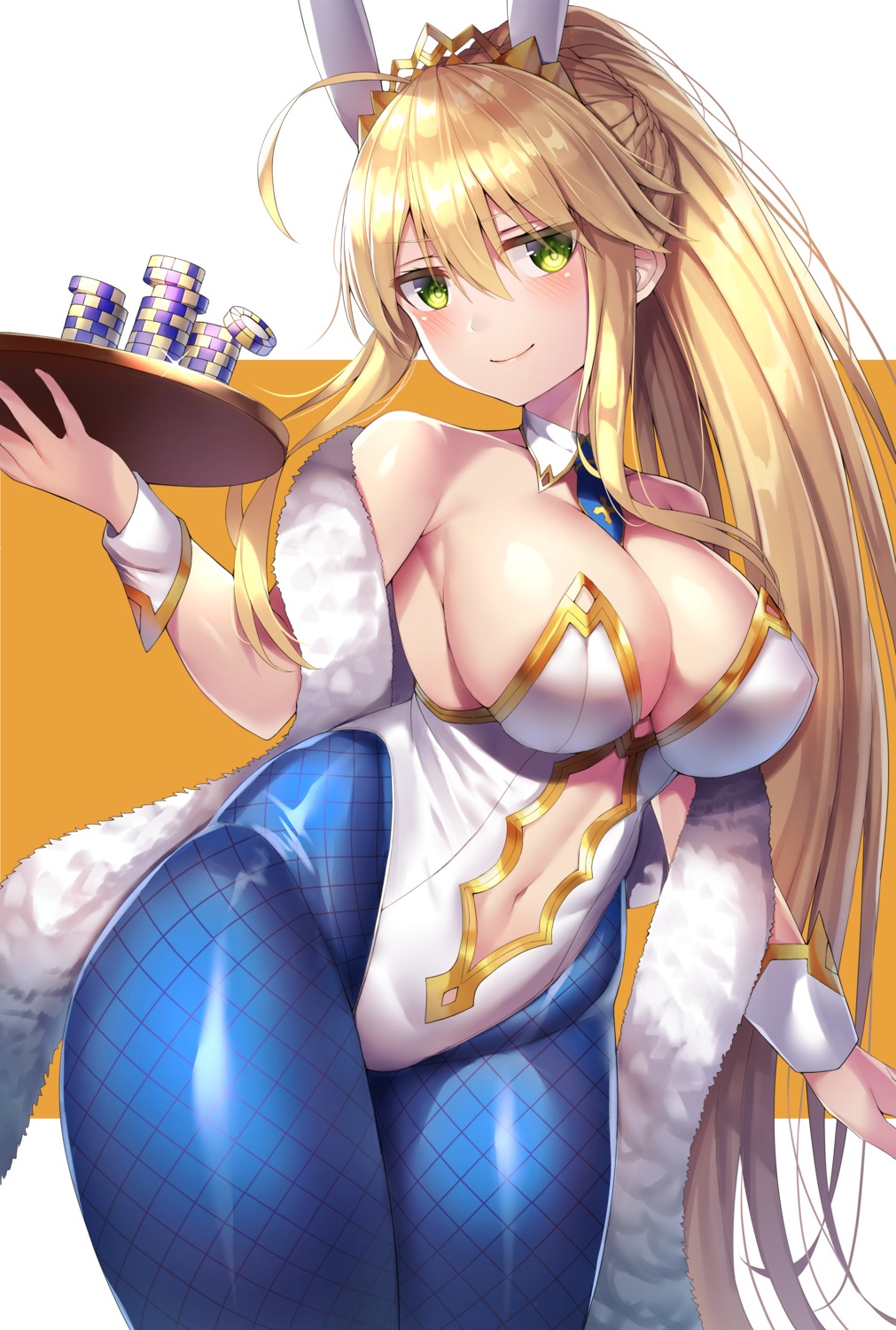 animal_ears, artoria_pendragon_(fate), beeyan, bunny_ears, bunny_girl, fate/grand_order, fishnets, pantyhose