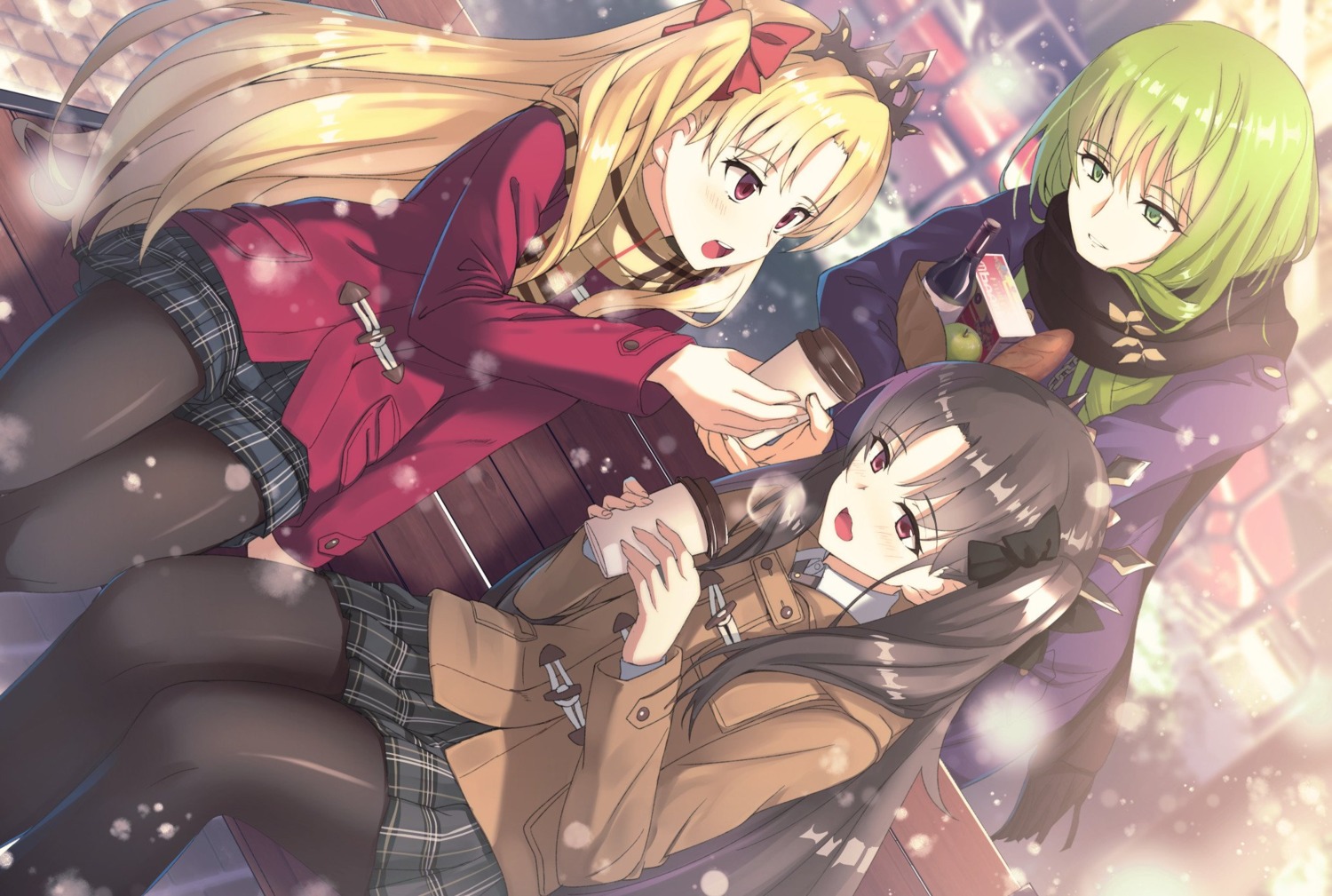 enkidu_(fate), ereshkigal_(fate), fate/grand_order, ishtar_(fate), pantyhose, saiki_rider, seifuku
