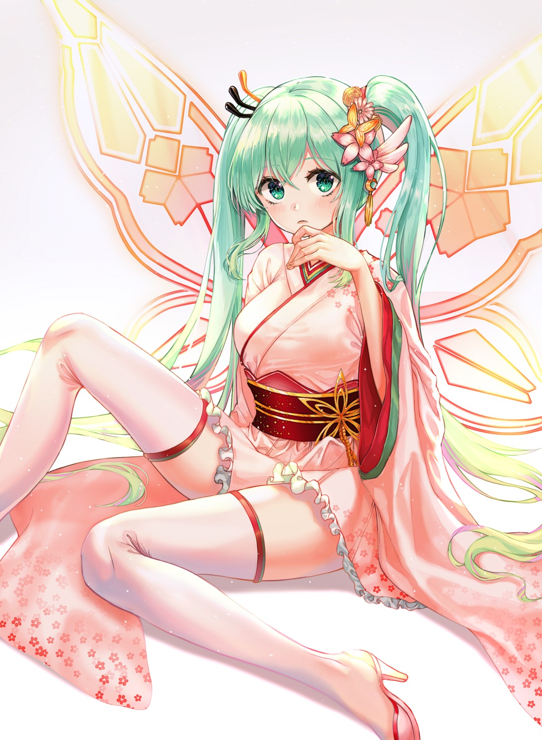 goodsmile_racing, hatsune_miku, heels, japanese_clothes, racing_miku, thighhighs, ueng, vocaloid
