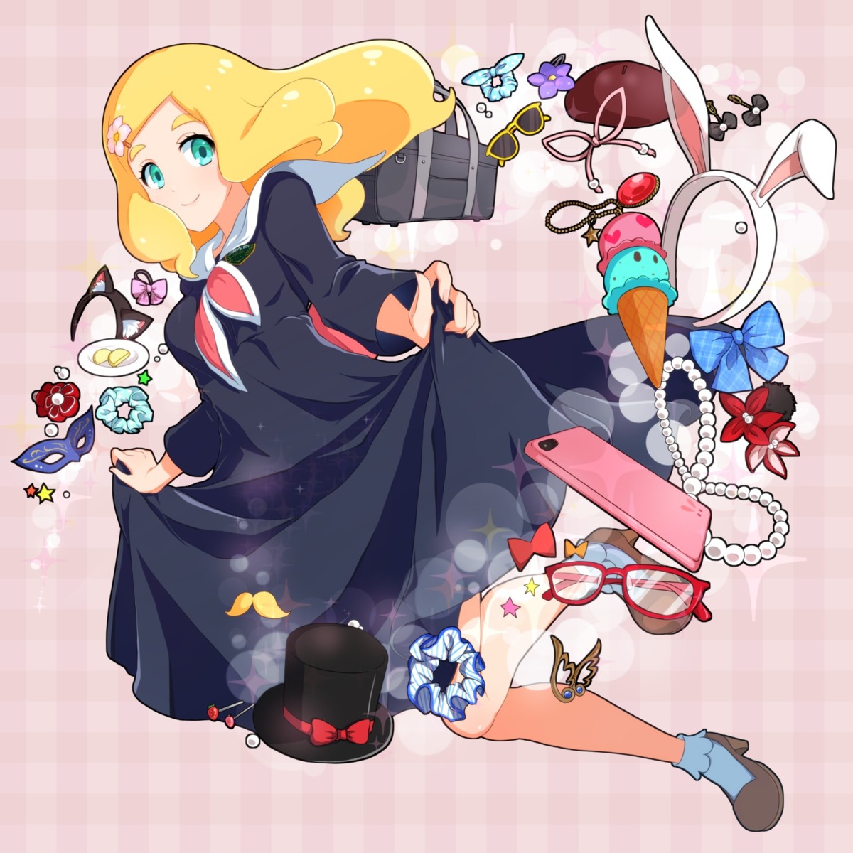 disc_cover, harohapi!_shinonome_megu-chan_no_oheya, heels, seifuku, skirt_lift