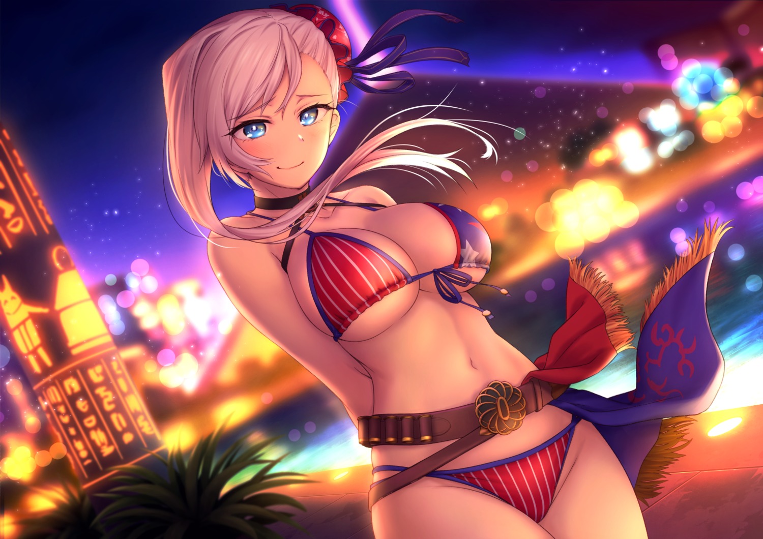 bikini, cleavage, fate/grand_order, miyamoto_musashi_(fate), oyaji_kusa, swimsuits, underboob