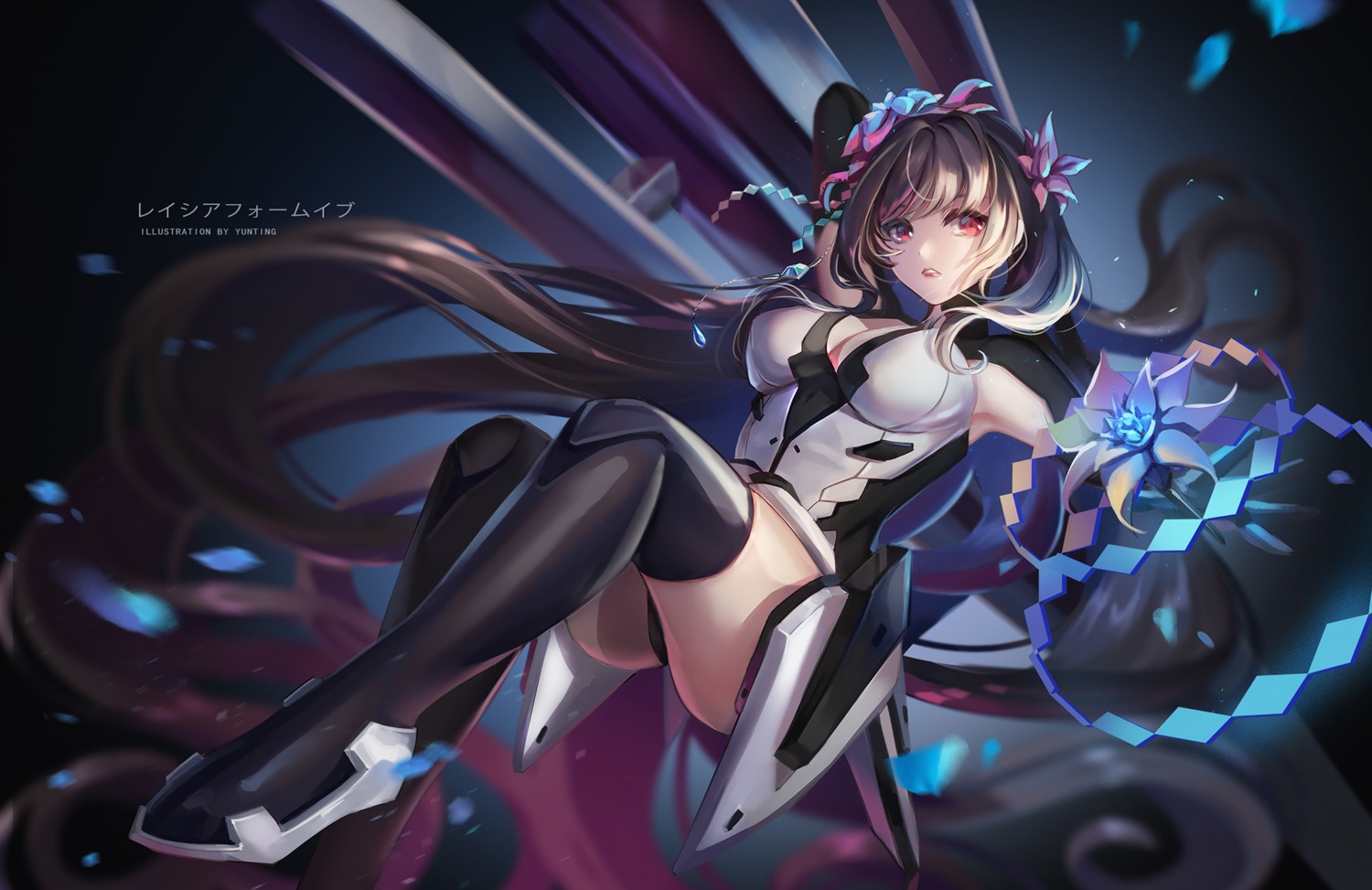 cleavage, destiny_child, eve_(destiny_child), lalazyt, pantsu, thighhighs