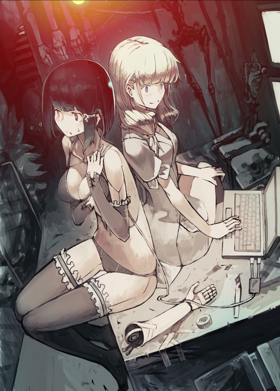 bra, breast_hold, cleavage, mecha_musume, pantsu, tefec, thighhighs