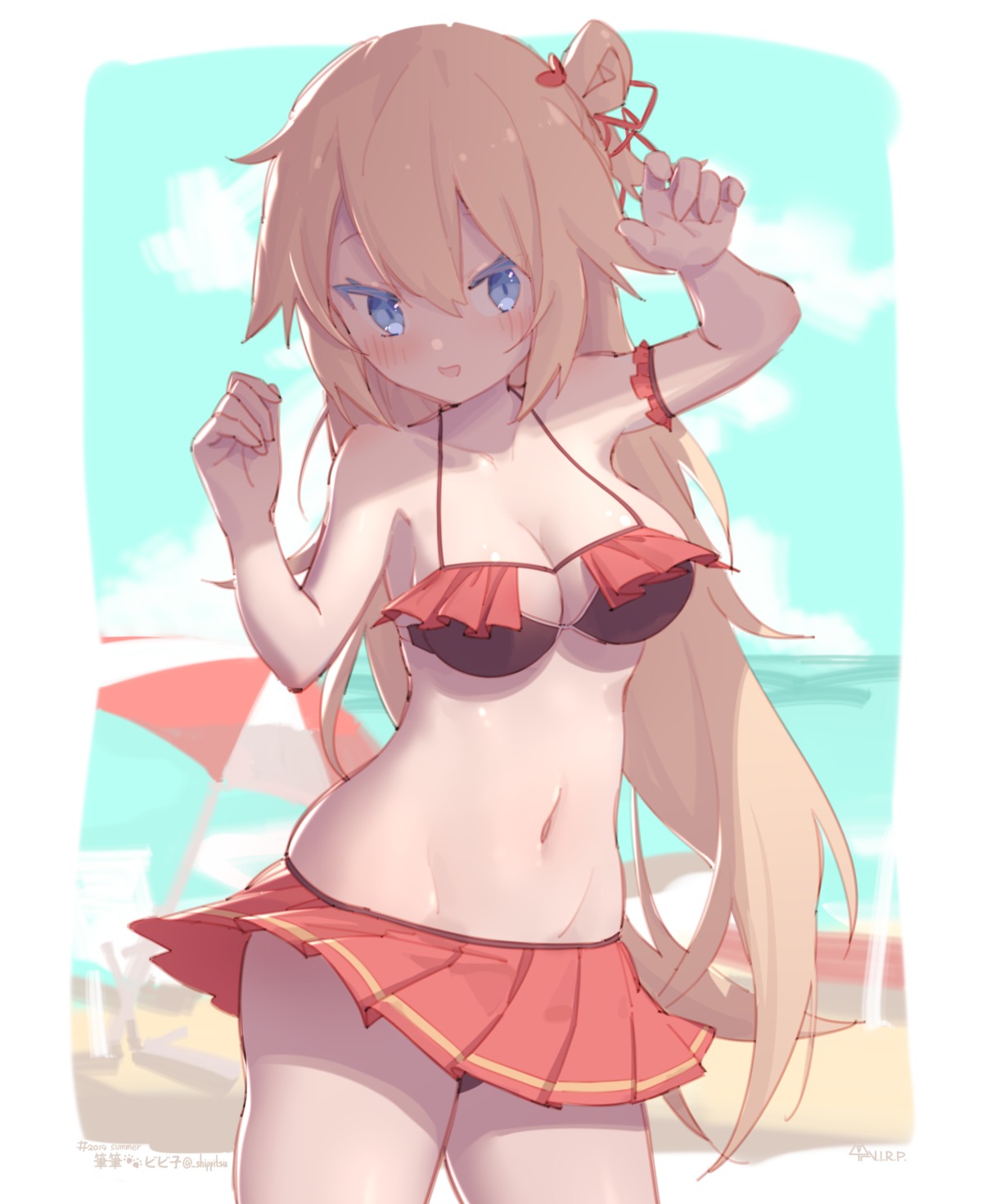 akai_haato, bikini, cleavage, hololive, shippitsu, skirt_lift, swimsuits