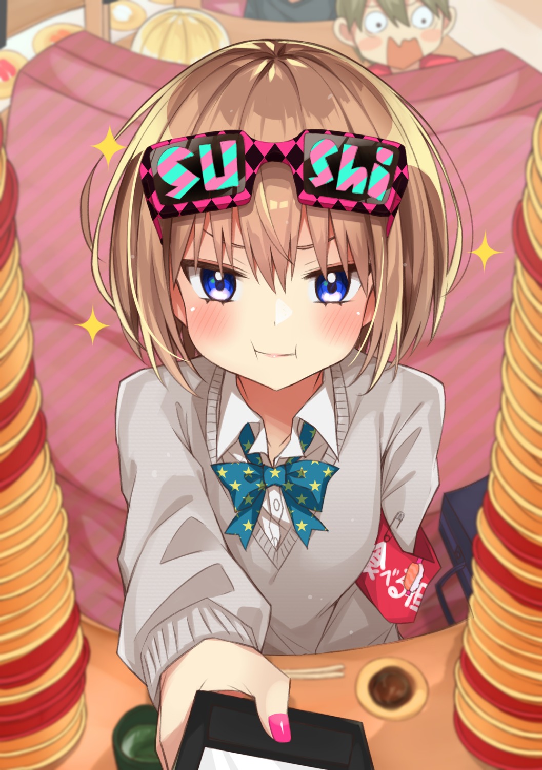 itame_moyashi, megane, seifuku, sweater