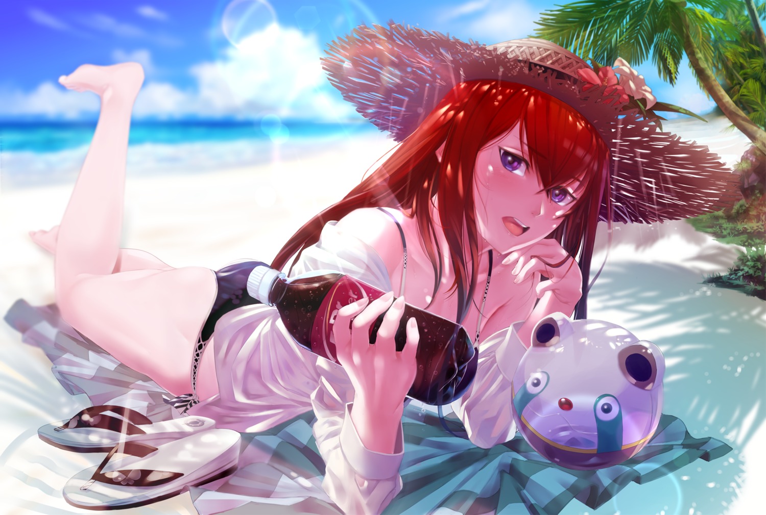 bikini, gotthelife, makise_kurisu, open_shirt, steins;gate, swimsuits