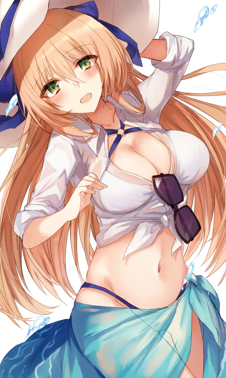 bikini, cleavage, dress_shirt, girls_frontline, kinona, megane, open_shirt, see_through