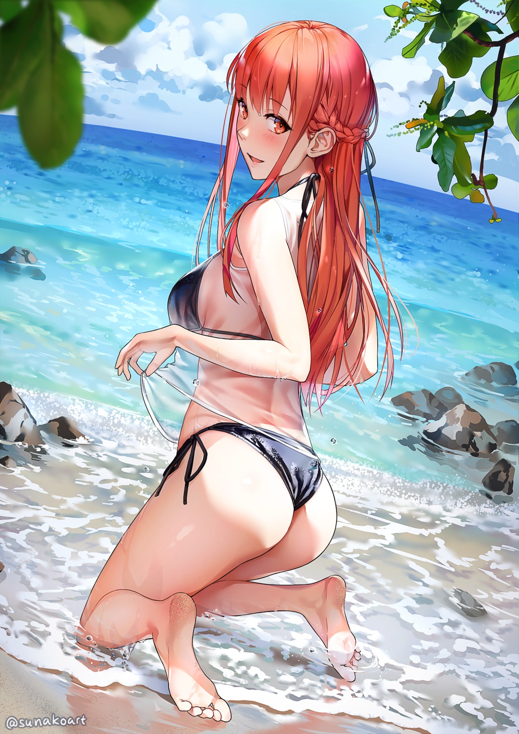 ass, bikini, feet, see_through, sunako_(veera), swimsuits, thong, wet