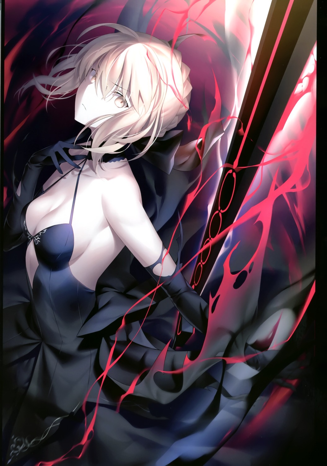 artoria_pendragon_(fate), artoria_pendragon_alter_(fate), cleavage, dress, fate/grand_order, kousaki_rui, no_bra, sword