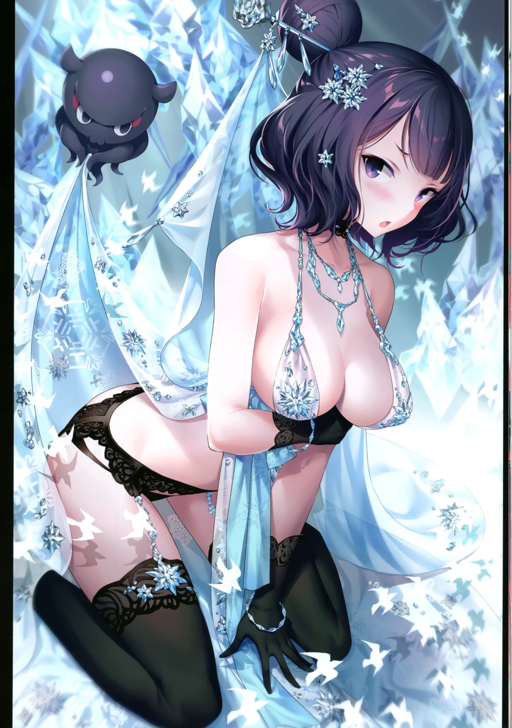 artoria_pendragon_(fate), artoria_pendragon_alter_(fate), cleavage, cosplay, dress, fate/grand_order, garter_belt, katsushika_hokusai_(fate), kousaki_rui, pantsu, see_through, stockings, thighhighs