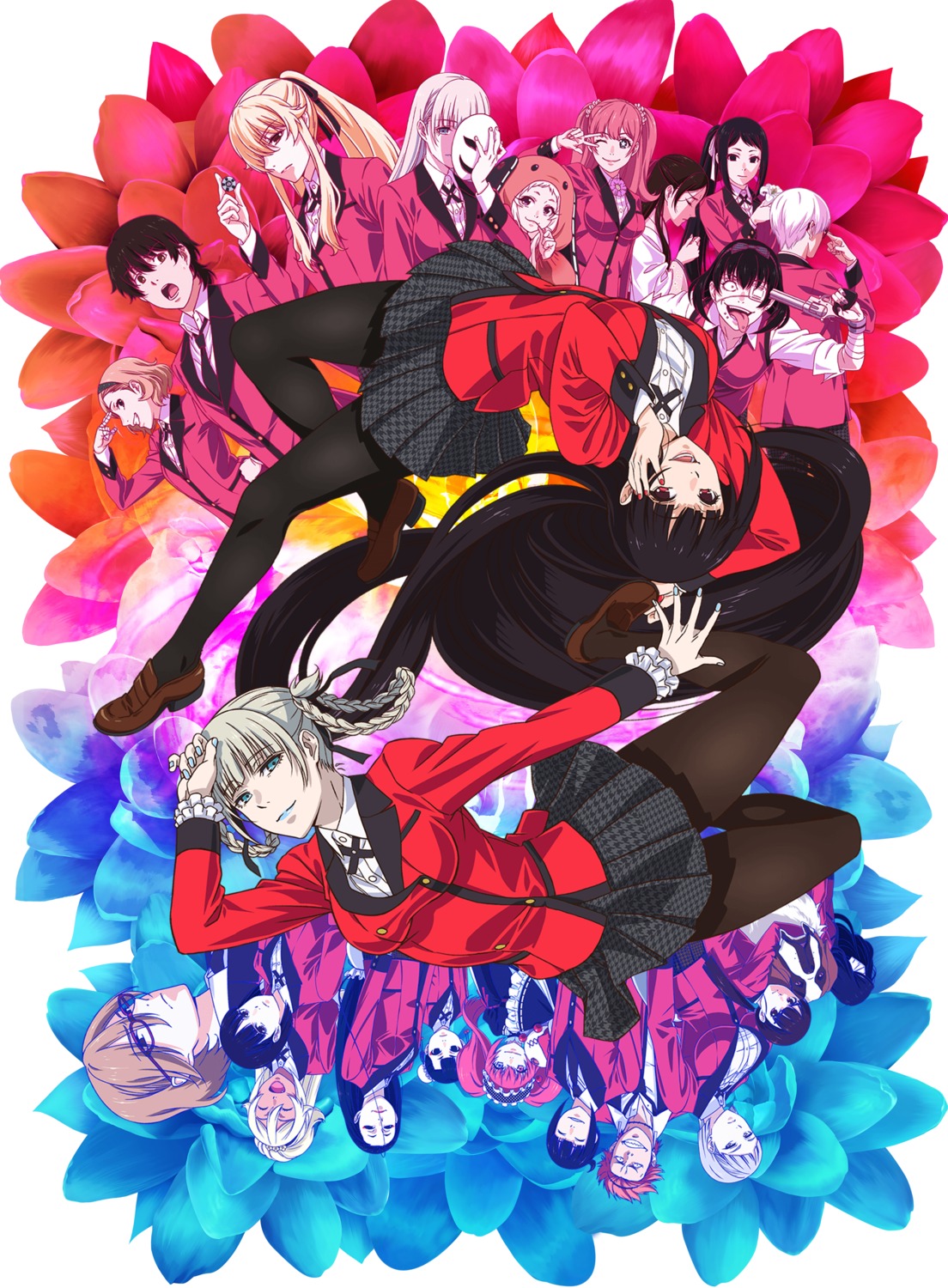 bandages, eyepatch, gun, jabami_yumeko, kakegurui, megane, momobami_kirari, pantyhose