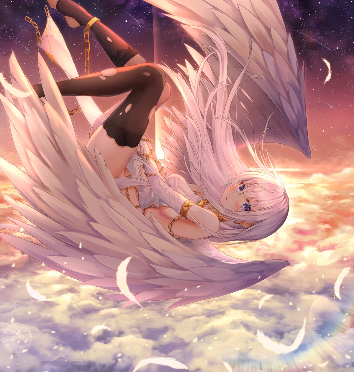 angel, cleavage, duplicate, lkeris, no_bra, see_through, thighhighs, torn_clothes, wings