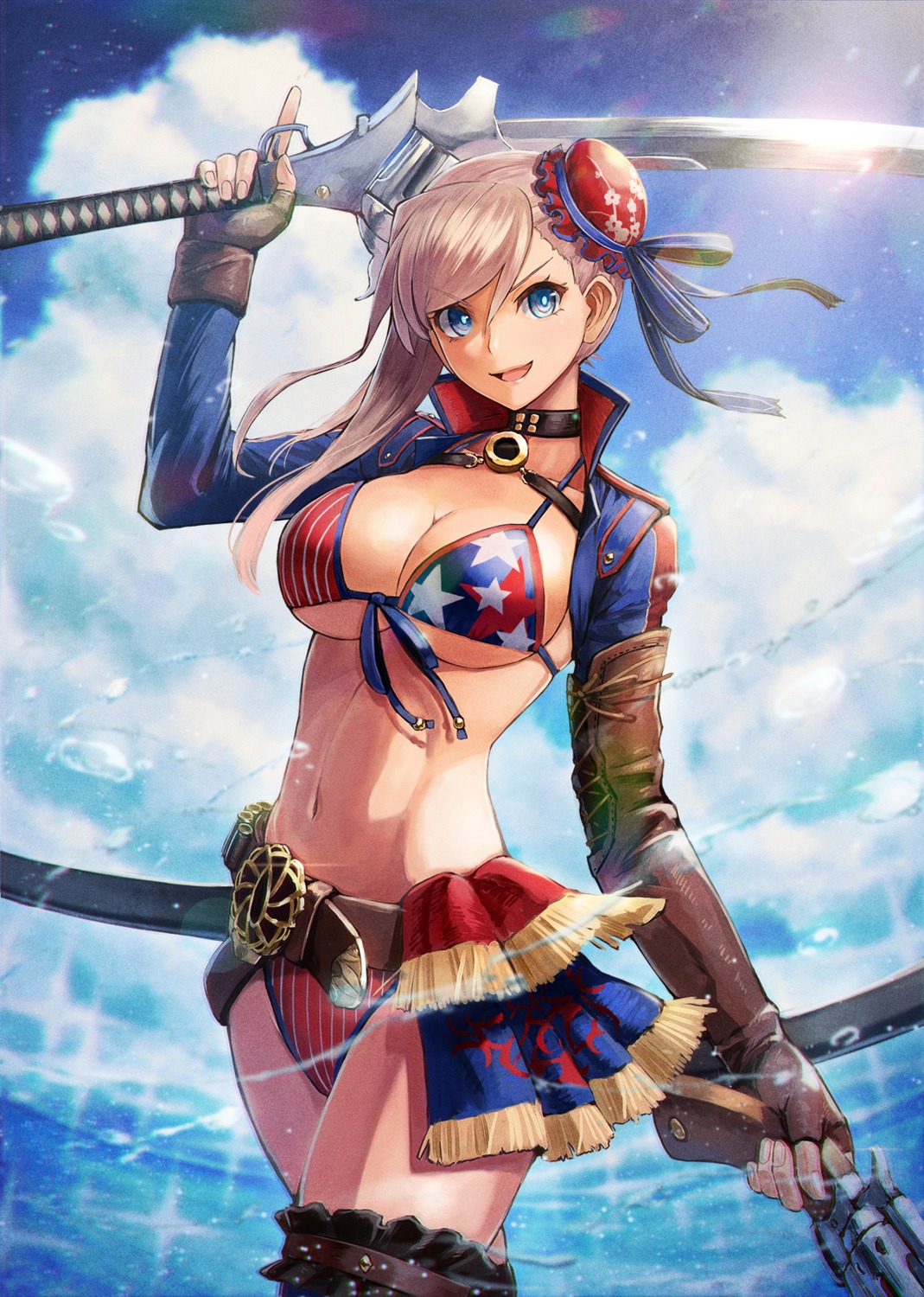 bikini, fate/grand_order, garter, gun, kuroi_susumu, miyamoto_musashi_(fate), swimsuits, sword