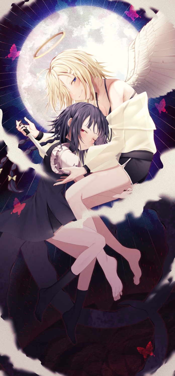 angel, bra, chen_yan, cleavage, see_through, tentacles, weapon, wings