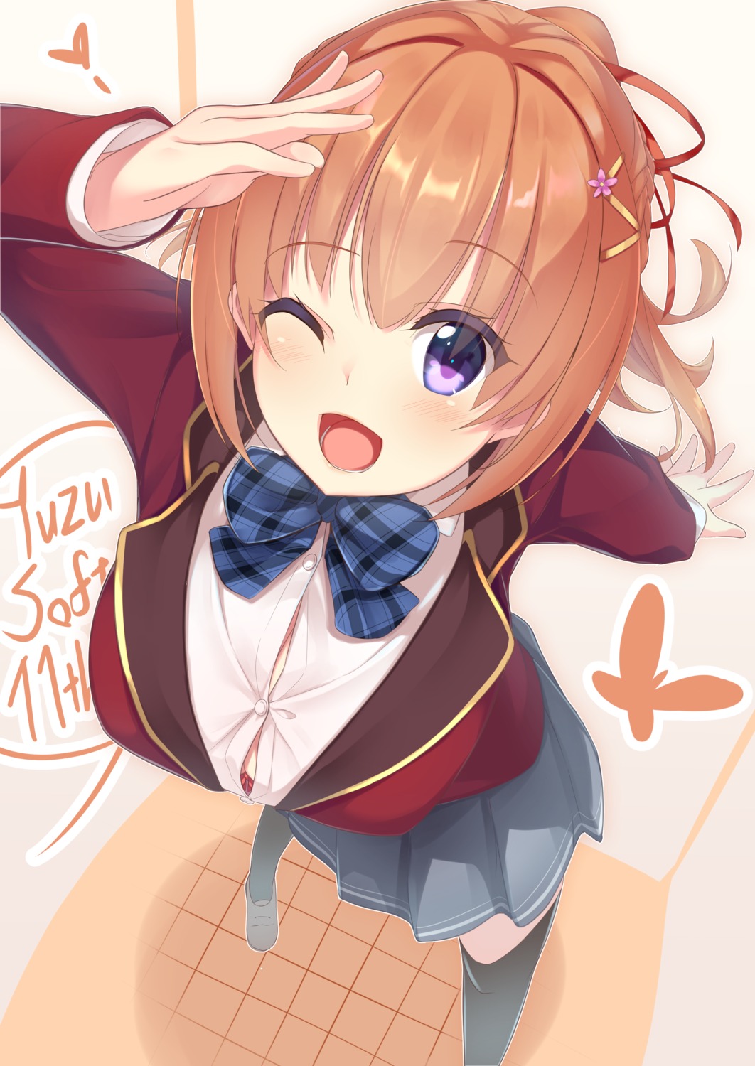 boxer, bra, cafe_stella_to_shinigami_no_chou, seifuku, sumizome_nozomi, thighhighs