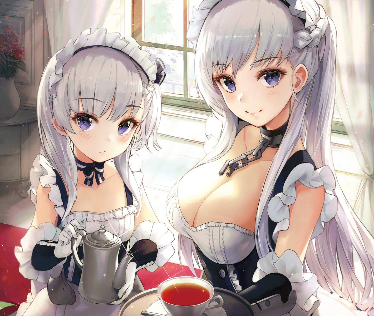 azur_lane, bel-chan_(azur_lane), belfast_(azur_lane), cleavage, maid, yohaku