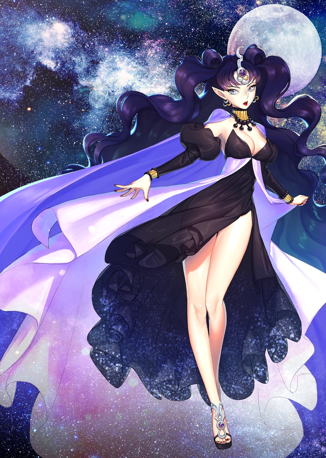 bishoujo_senshi_sailor_moon, cleavage, dress, jinial, nehellenia, pointy_ears
