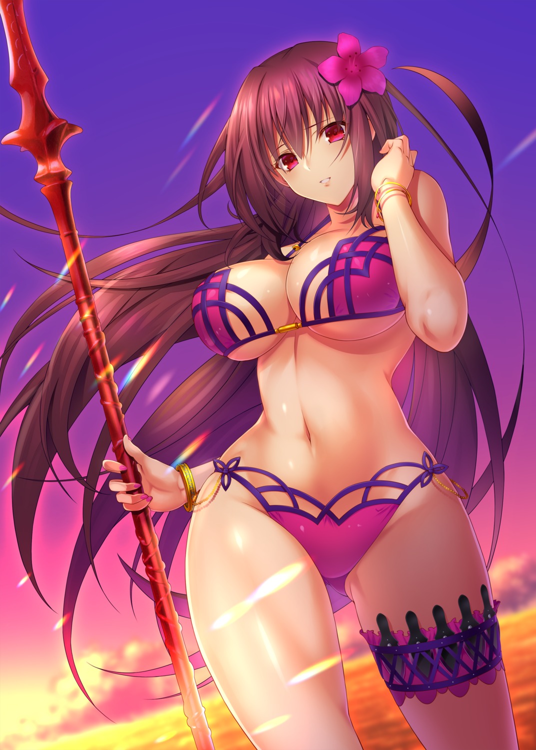 bikini, emanon_123, fate/grand_order, garter, scathach_(fate), swimsuits, weapon