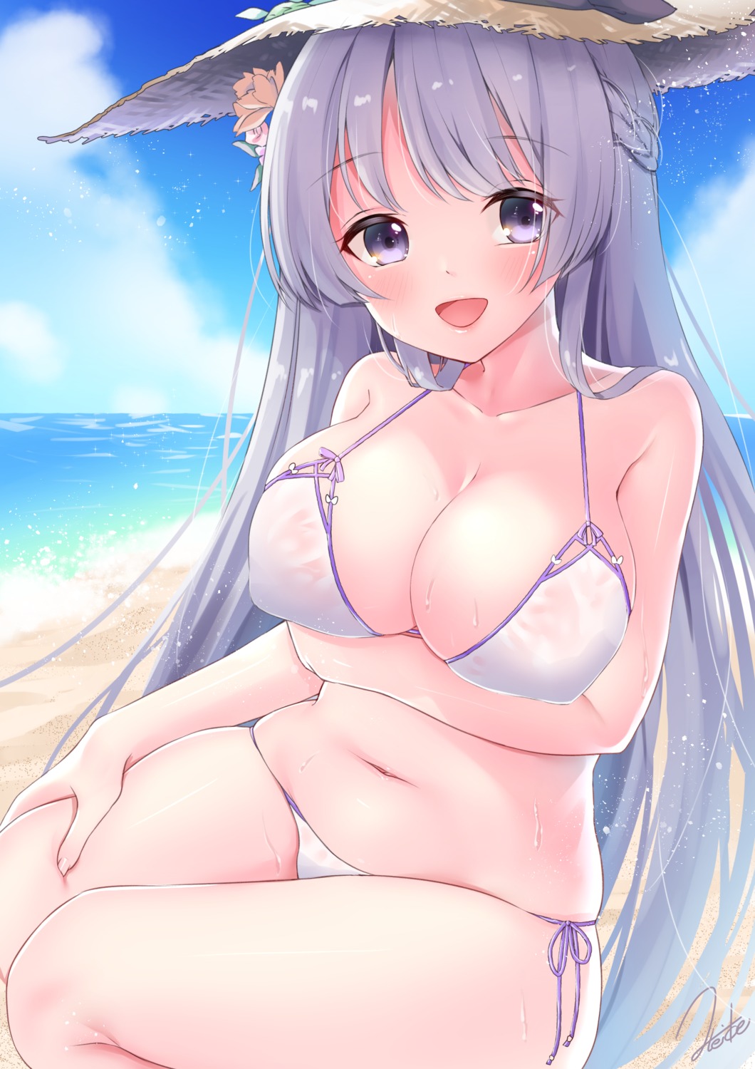 azur_lane, bikini, breast_hold, erect_nipples, rodney_(azur_lane), see_through, swimsuits, touwa_iyo