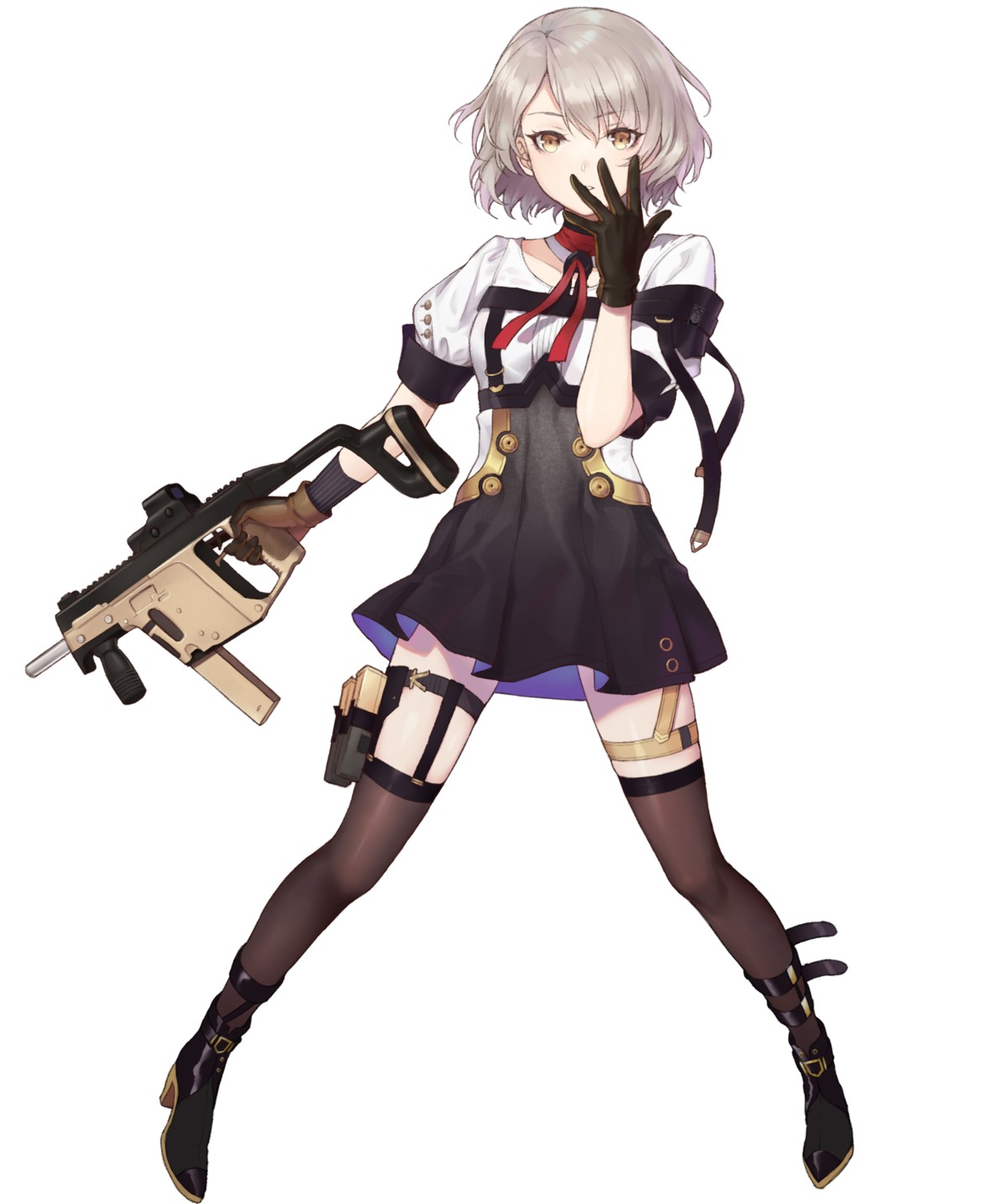 garter, girls_frontline, gun, heels, leon_v, stockings, thighhighs, vector_(girls_frontline)