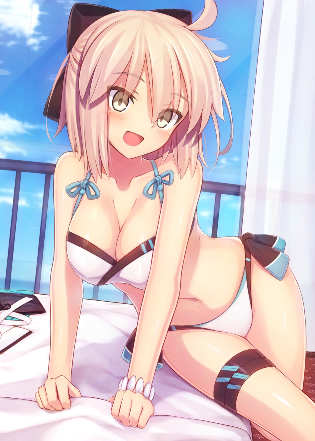 bikini, cleavage, fate/grand_order, garter, murasame_shia, okita_souji_(fate), swimsuits
