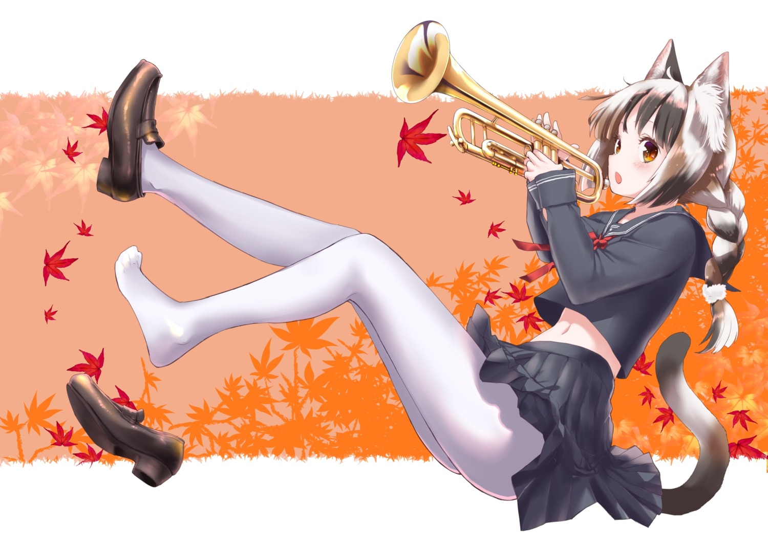 animal_ears, feet, heels, mozu, nekomimi, pantyhose, seifuku, skirt_lift, tail