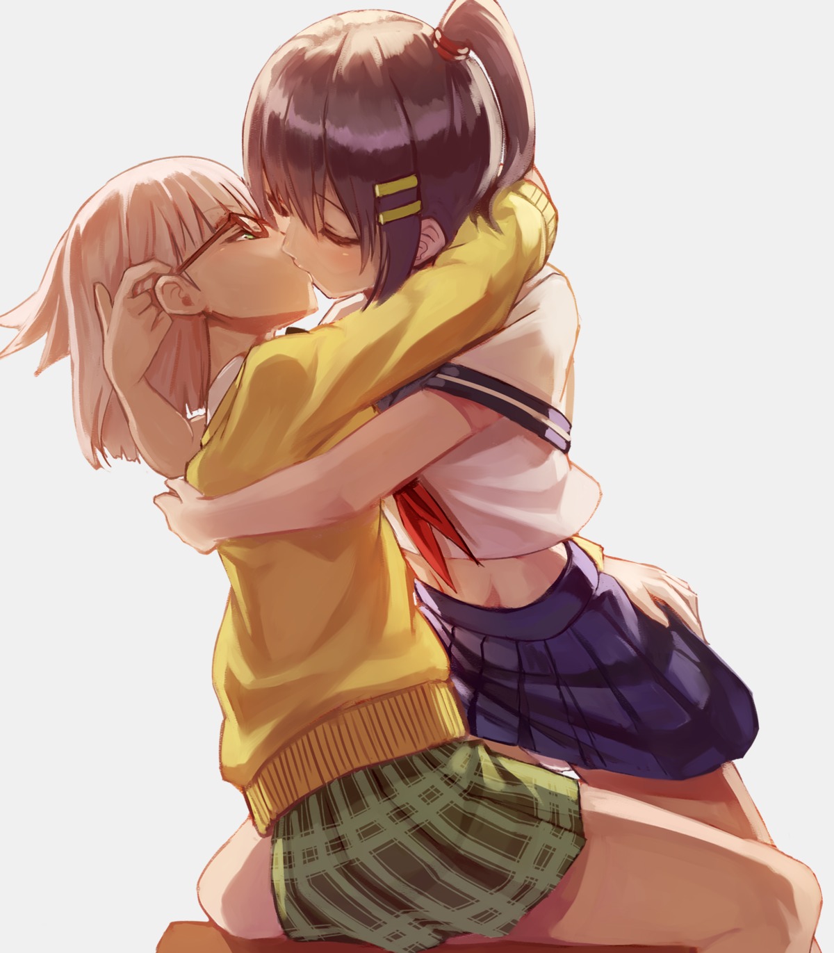 megane, pantsu, seifuku, skirt_lift, sue_(bg-bros), sweater, wonderland_wars, yuri