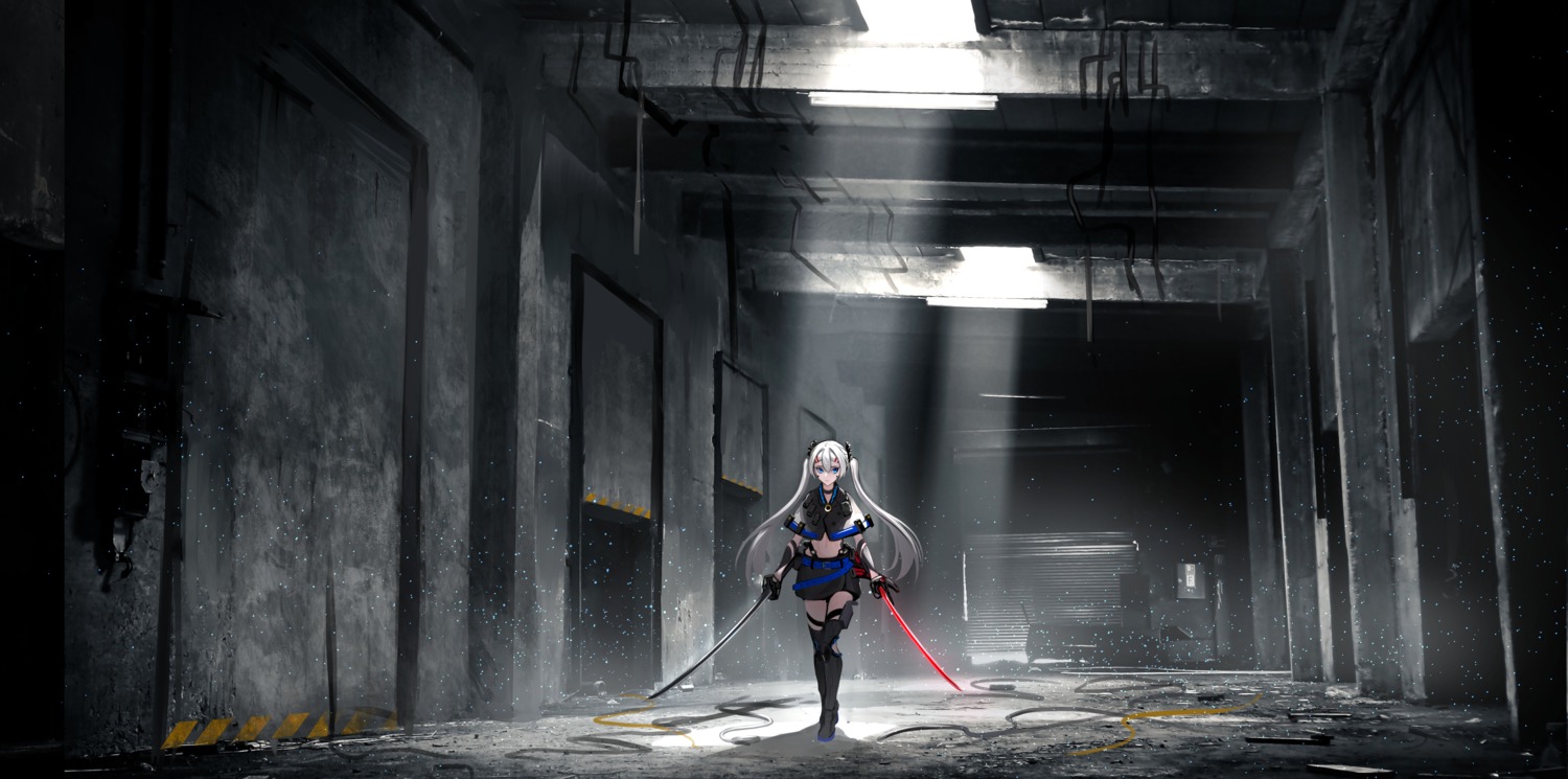 asagon007, garter, landscape, sword, thighhighs