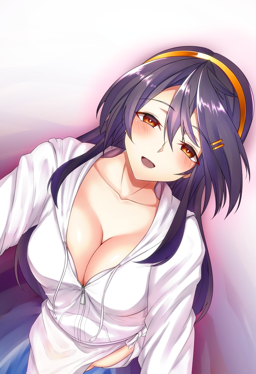 bra, carmine_(ucdio), cleavage, haruna_(kancolle), kantai_collection, open_shirt