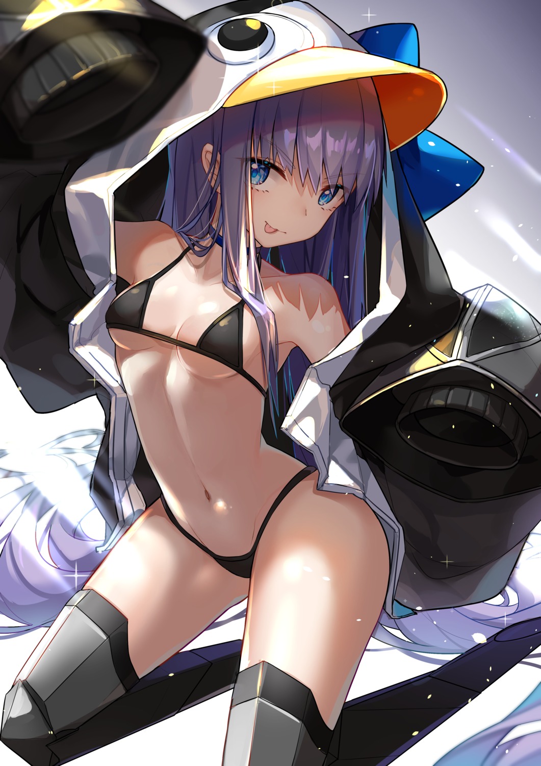 bikini, fate/grand_order, kotatsu_kaya, meltryllis, open_shirt, penguin, swimsuits, thighhighs