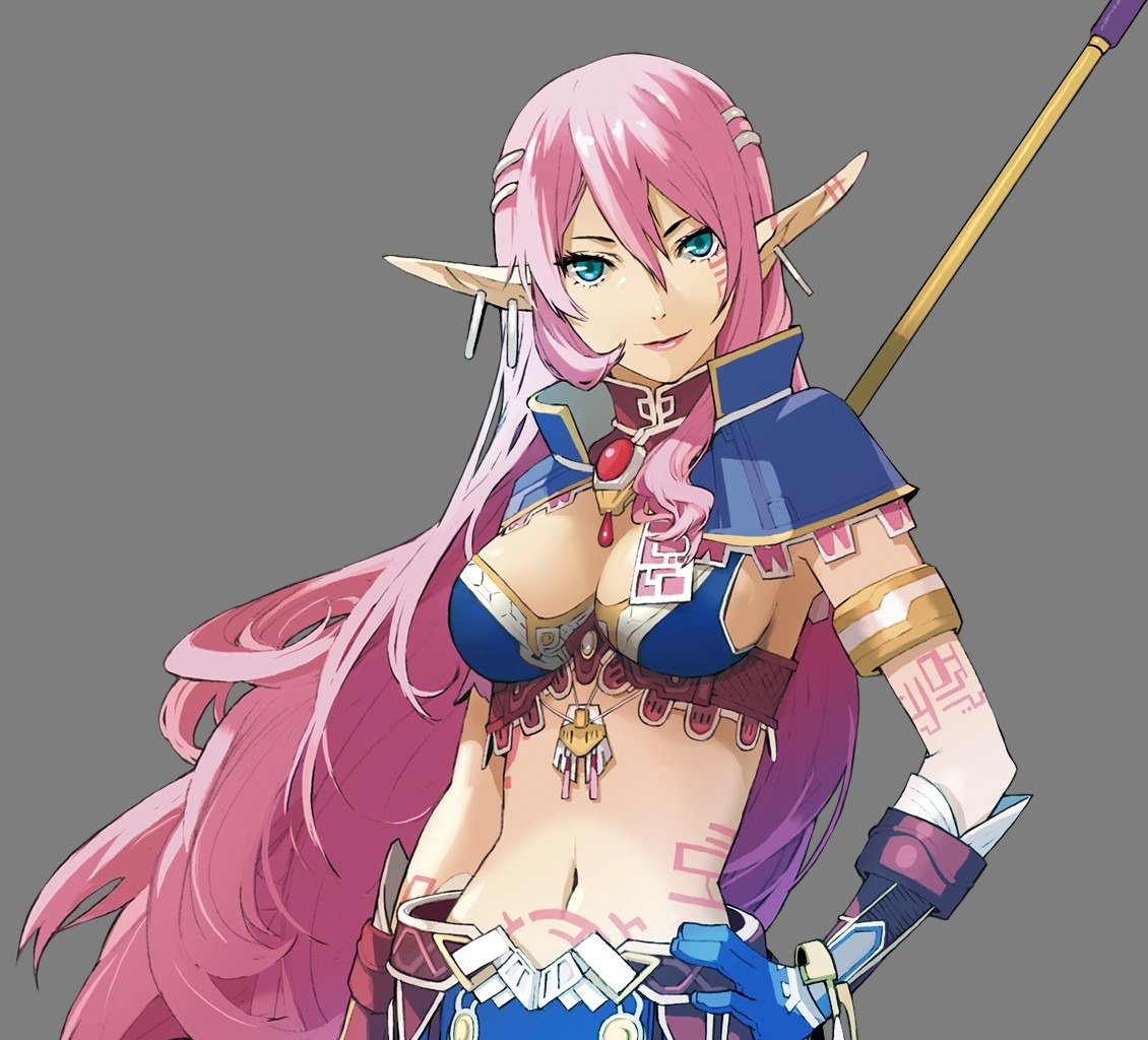cleavage, elf, enami_katsumi, myuria_tionysus, pointy_ears, star_ocean, star_ocean_4, transparent_png