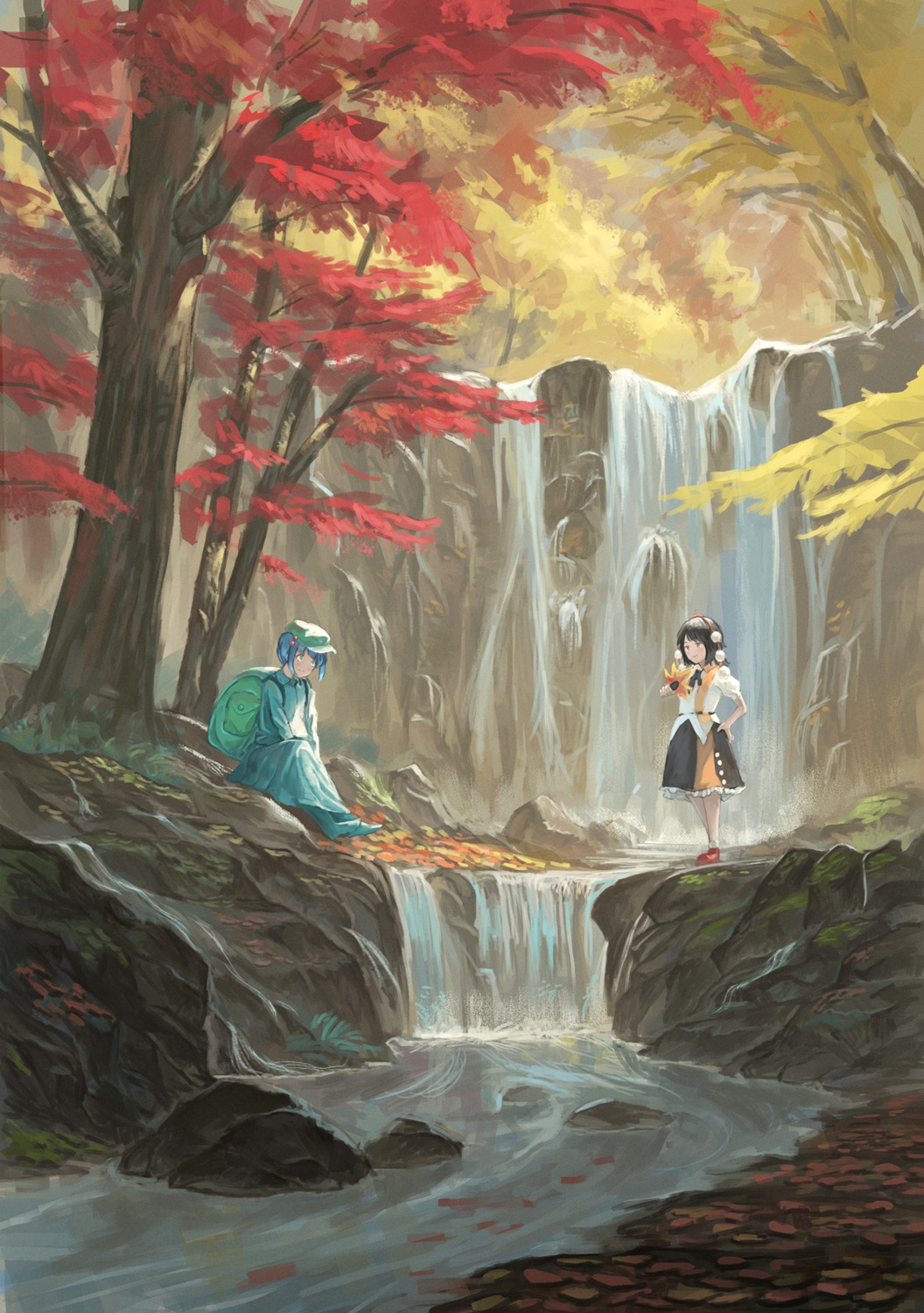 fjsmu, kawashiro_nitori, landscape, shameimaru_aya, touhou