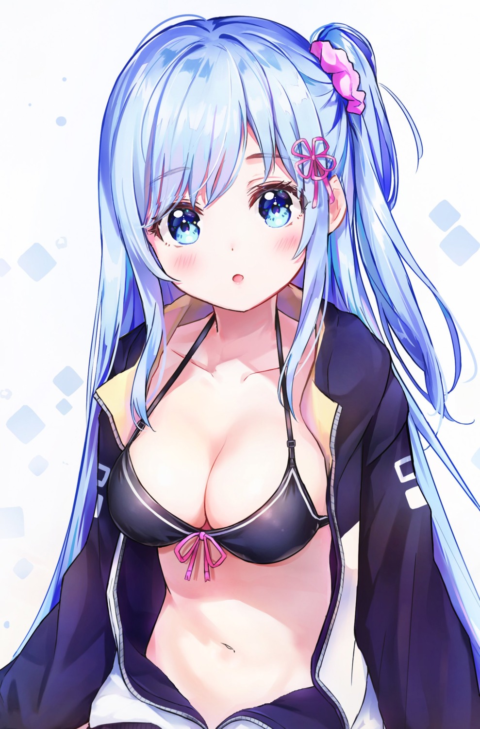 bikini_top, cleavage, dana_(hapong07), open_shirt, re:zero_kara_hajimeru_isekai_seikatsu, rem_(re_zero), swimsuits