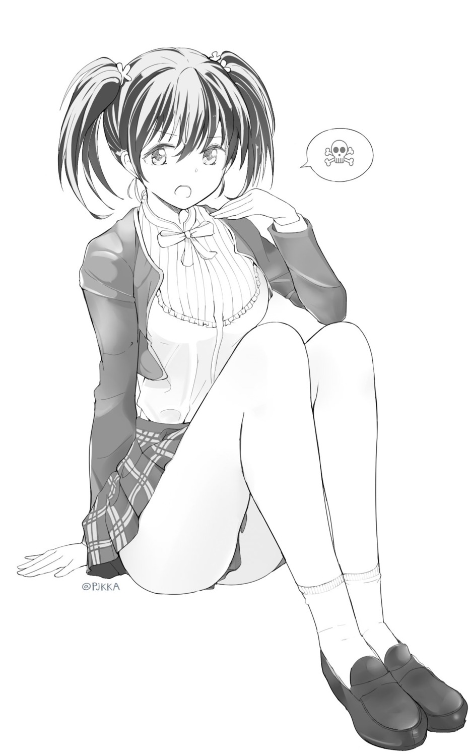 monochrome, pjkka, seifuku, skirt_lift