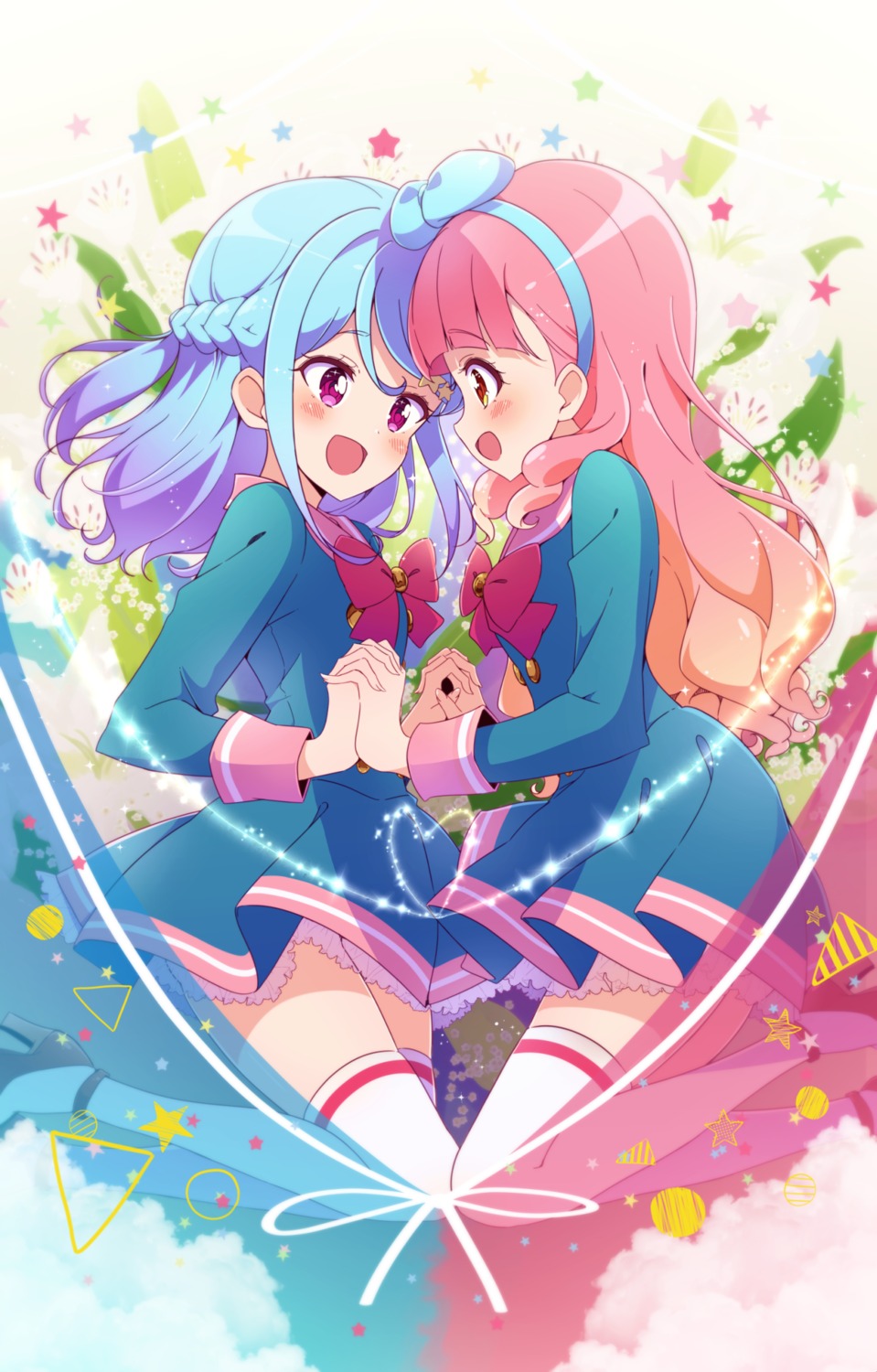 aikatsu_friends!, koukii, minato_mio, thighhighs, yuri, yuuki_aine