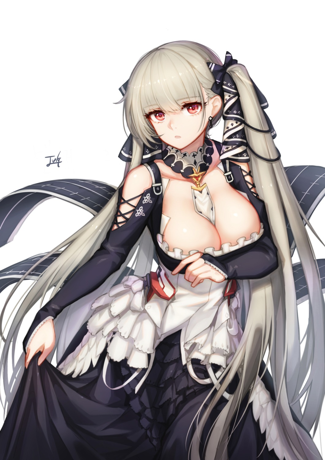 azur_lane, baek_hyang, breast_hold, cleavage, formidable_(azur_lane), gothic_lolita, lolita_fashion, no_bra