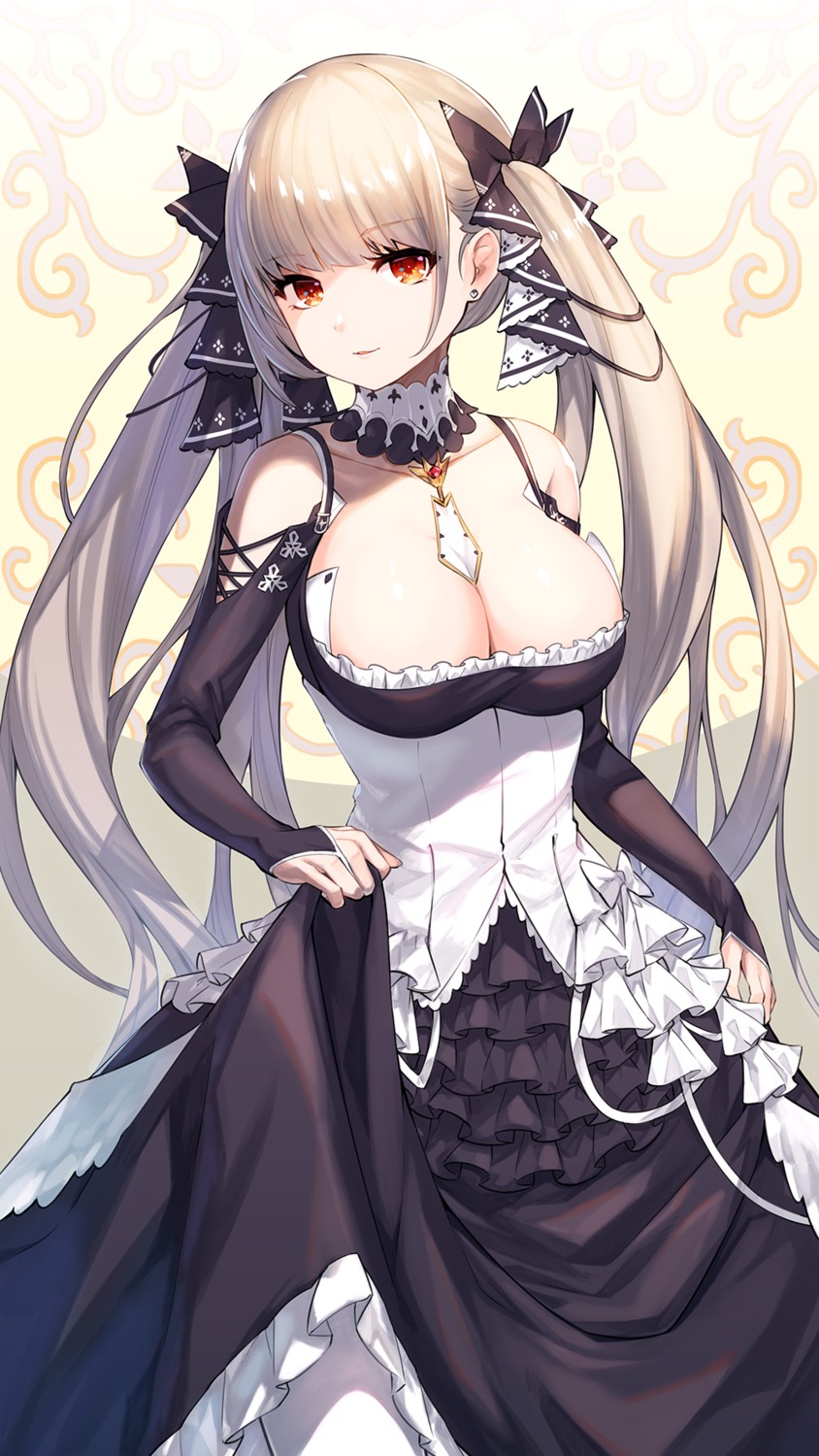 akanagi_youto, azur_lane, cleavage, formidable_(azur_lane), gothic_lolita, lolita_fashion, no_bra, skirt_lift