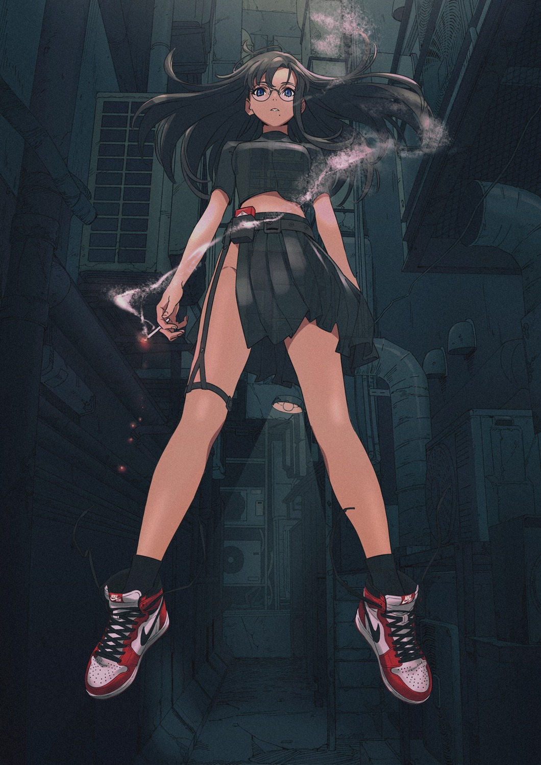 garter, megane, nopan, tarou2, torn_clothes
