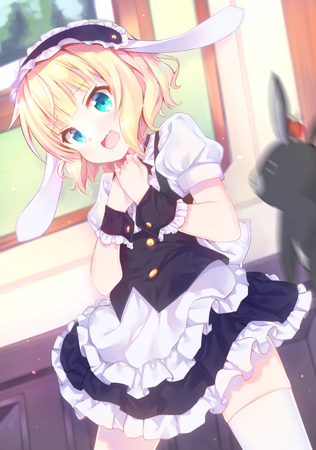 animal_ears, breast_hold, bunny_ears, gochuumon_wa_usagi_desu_ka?, kerun, kirima_sharo, maid, skirt_lift