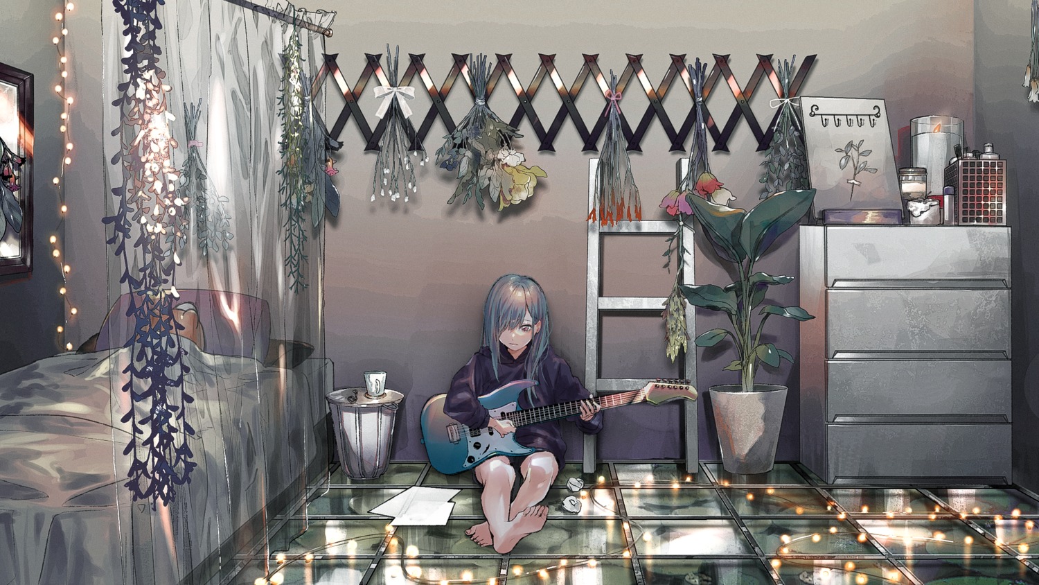 feet, guitar, hatsune_miku, sinomi, vocaloid, wallpaper